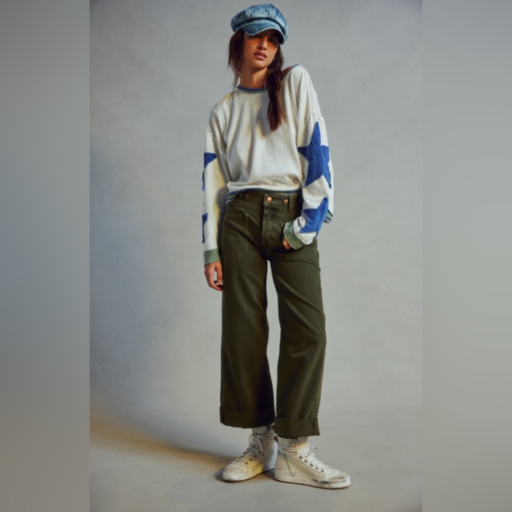 Free People Olive Green Wide-Leg Pants